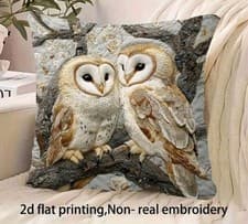 Image of Lovely Print Owl Duo Cushion Cover Woodland Bird Decor Throw Pillow Grey (B2)