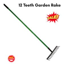 Image of Heavy Duty Garden Rake with Long Handle 12teeth Carbon Steel Lawn Soil Leaf Rake