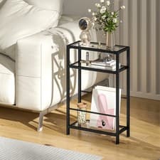Image of Narrow Side Table, 3-Tier End Table with Tempered Glass Tabletop