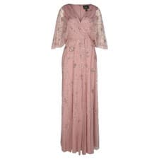Image of Adrianna Papell Size 0 NWT Blush Floral Beaded Gown V-Neck Flutter Short Sleeve