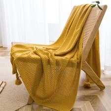 Image of Waffle Embossed Knit Chunky Throw Blanket with Tassels