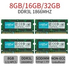Image of Crucial 32GB 16GB 8GB DDR3L 1866MHz 1600MHz SODIMM 204Pin Laptop Memory LOT UK