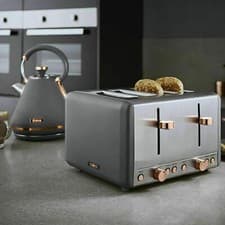 Image of Tower Grey & Rose Gold Cavaletto 4 Slice Toaster & 1.7L Pyramid Kettle -SET