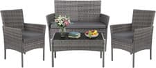 Image of Rattan Garden Furniture Set 4 Piece Patio Sofa Chairs Table Cushions Steel Frame