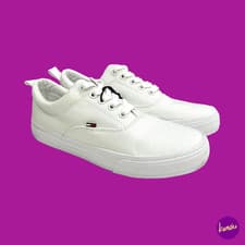 Image of TOMMY JEANS Women's Classic Canvas Trainers, White, UK 6 | EU 39 | US 8.5