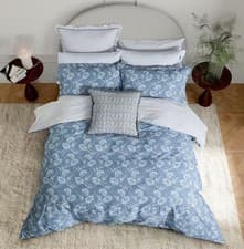 Image of NEW Bedeck of Belfast Floral Blue Chambray 200TC Cotton Duvet Cover Set - Double