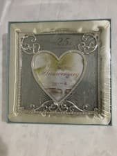 Image of Happy 25th Anniversary Sliver  Photo Frame Heart Picture 10cm X 10cm Brand New