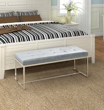 Image of Hallowood Furniture Bench Seat with Velvet Cushion Top for Bedroom, Dining Room