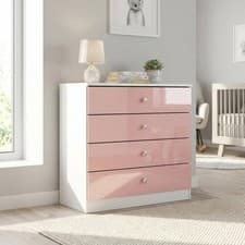 Image of Denver White Pink Gloss 4 Drawer Chest of Drawers Bedroom Furniture Storage