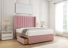 Image of Reinforced Divan Bed Set Plush Velvet 54" Wingback Headboard&Mattress All Sizes