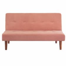Image of 2 Seater Fabric Button Sofa Bed Settee Couch Small Sleeper Sofabed Wooden Legs