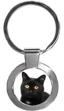 Image of Black Cat Pet Luxury Round Shaped Metal Keyring In A Gift Box