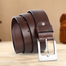 Image of Mens Genuine Leather Belt Belts Real New Buckle For Trouser Jeans Black Brown UK