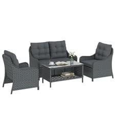 Image of Outsunny 4 Piece Rattan Patio Furniture Set with Removable Cushion Covers