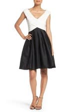 Image of Adrianna Papell TAFFETA BLACK/IVORY FIT & FLARE DRESS sz 4