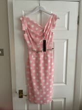 Image of Black Halo - Rose Pink Jackie Draped Polka Dot Crepe Dress