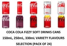 Image of COCA COLA Variety of Flavours Fizzy Soft Drinks 150, 250, 330mL Can (PACK OF 24)