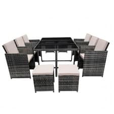 Image of 10 Seater Rattan Garden Furniture Set Outdoor Dining Table Chairs Stools Patio