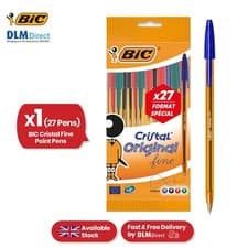 Image of BIC Cristal Fine Tip Pens, Assorted Ink Colours, 20 + 7 Included, pack of 27