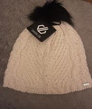 Image of Dare 2B Women's Beanie Hat Cream Crystalized Knitted Beanie (Black Pom Pom) NEW