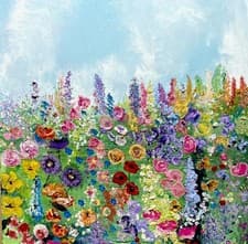 Image of LARGE ORIGINAL ABSTRACT ACRYLIC TEXTURED FLORAL PAINTING On 80 x 80cm Canvas.