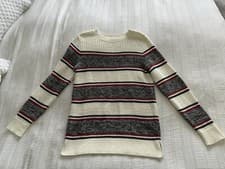 Image of Barbour BNWOT White Red Black Stripe Merseyside Knit Jumper Size 10 100% Cotton