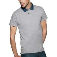 Image of Mens Polo T-shirt Denim Contrast Collar Shirt Pique Golf Work Short Sleeve Tee