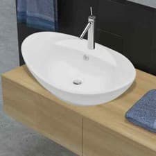 Image of Luxury Ceramic Basin Oval with Overflow and Faucet Hole vidaXL
