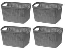 Image of 4 x 6.6L Loop Effect Grey Rectangle Plastic Storage Basket 26cm x 17cm x 20cm