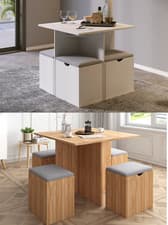 Image of Mondeer Wooden Dining Table and Chairs Set with Storage Cushion Space Saving