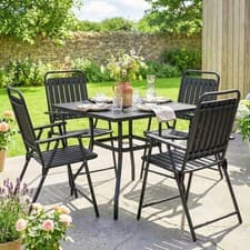 Image of Folding Garden Chairs Set of 4 Garden Dining Chairs, Slatted Seat, Black