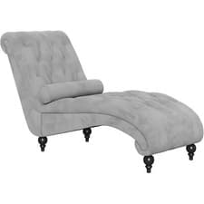 Image of Velvet Button-tufted Indoor Chaise Lounge with Lumbar Pillow, Leisure Recliner