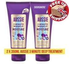 Image of 2 x 350ml Aussie 3 Minute Miracle Moisture Deep Treatment For Damaged Hair Vegan