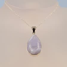 Image of Blue Lace Agate Necklace,  Sterling Silver, Handmade Natural Sem Precious