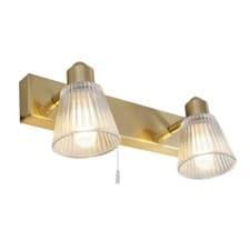 Image of Satin Brass & Ribbed Glass Twin Bathroom Vintage Wall Light 125mm