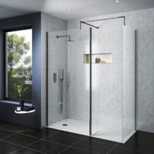 Image of Nuie Wet Room Screen 1850mm High Wide with Support Bar 8mm Glass Brushed Pewter