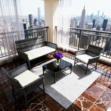 Image of 4-Piece Garden Sofa Set, Table & Chairs, Wicker Outdoor Rattan Patio Furniture