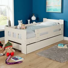 Image of Kids Single Pull Out Trundle Guest Bed Wooden Frame Home Bedroom Furniture White