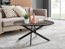 Image of Novara Round Coffee Table Grey Glass Marble Effect Top