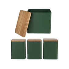 Image of Salter Bread Bin & 3pc Canister Set – Acacia Lids, Easy Clean, Green Finish
