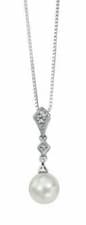 Image of Diamond & Freshwater Pearl Pendant 9ct White Gold British Made 375 Hallmarked