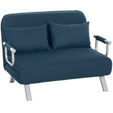 Image of HOMCOM Fabric Sofa, Convertible 2 Seater Sofa Bed w/ Pillows, Navy Blue