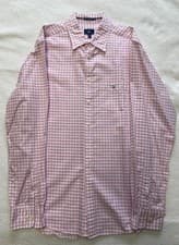 Image of GANT Red Pink Oxford Gingham Fitted Button Down Shirt Size XL New (Other)