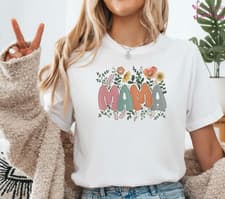 Image of Retro MAMA Floral T-Shirt, Groovy Mama Flower Tee, Mother’s Day Shirt, Women