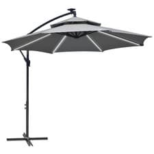 Image of Outsunny 3(m) Cantilever Parasol Hanging Banana Umbrella w/ lights, Light Grey