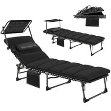 Image of Outsunny Folding Sun Lounger, Sun bed with Canopy, Black
