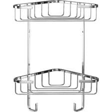 Image of Croydex 2 Tier Corner Basket Medium Chrome Shower Caddy Wall Mounted Organiser