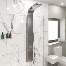 Image of Thermostatic Shower Tower Panel with Handset & 4 Body Jets Brushed Steel