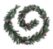 Image of Best Artificial 9ft Deluxe Frosted Christmas Garland with Pine Cones & Berries