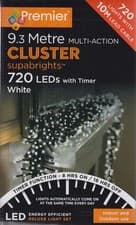 Image of 720 Premier White LED Multi Action Christmas Cluster Timer Lights 9.3M In Out